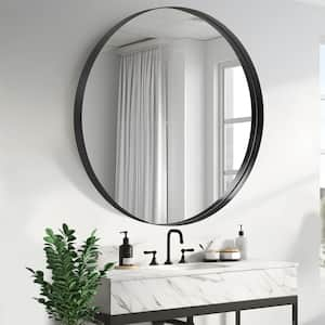 35 in. W. x 35 in. H Deep Framed Metal Round Mirror in Black