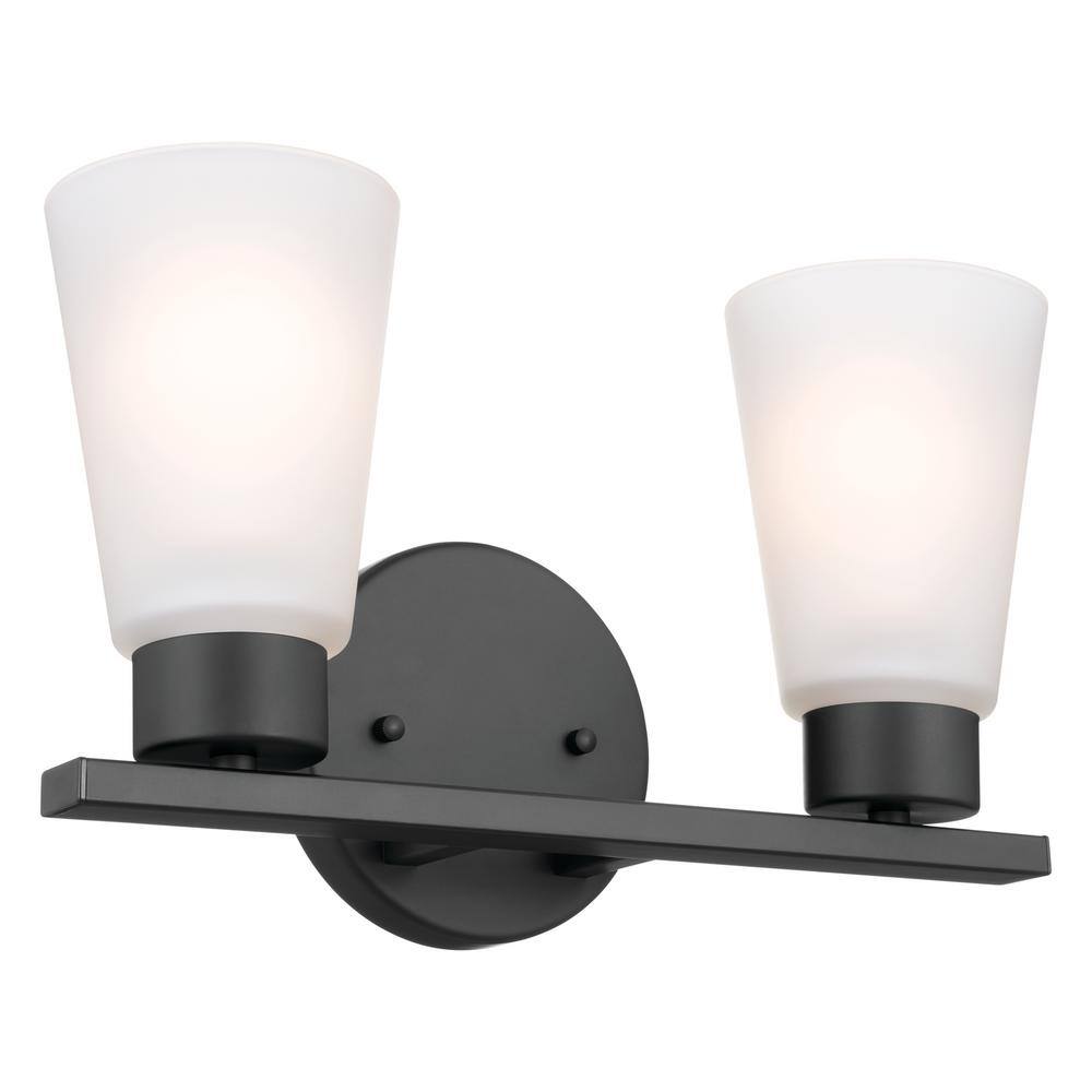 Black Steel 2-Light Vanity with Glass Shades