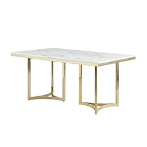 Degliani 64 in. L White Faux Marble Double Pedestal Dining Table (Seats 6)