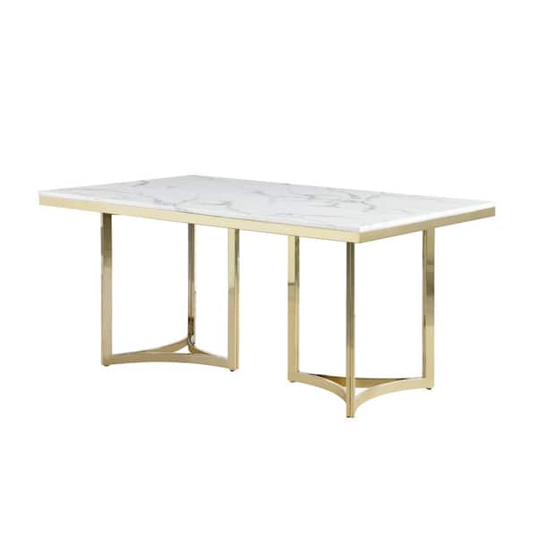 Best Master Furniture Degliani 64 in. L White Faux Marble Double Pedestal Dining Table (Seats 6)