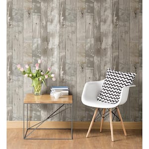 Deena Light Grey Weathered Wood Paper Strippable Roll Wallpaper (Covers 56.4 sq. ft.)