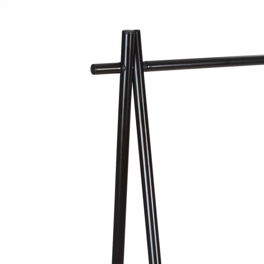 Black Metal Garment Rack with Light Brown Wooden Shelf