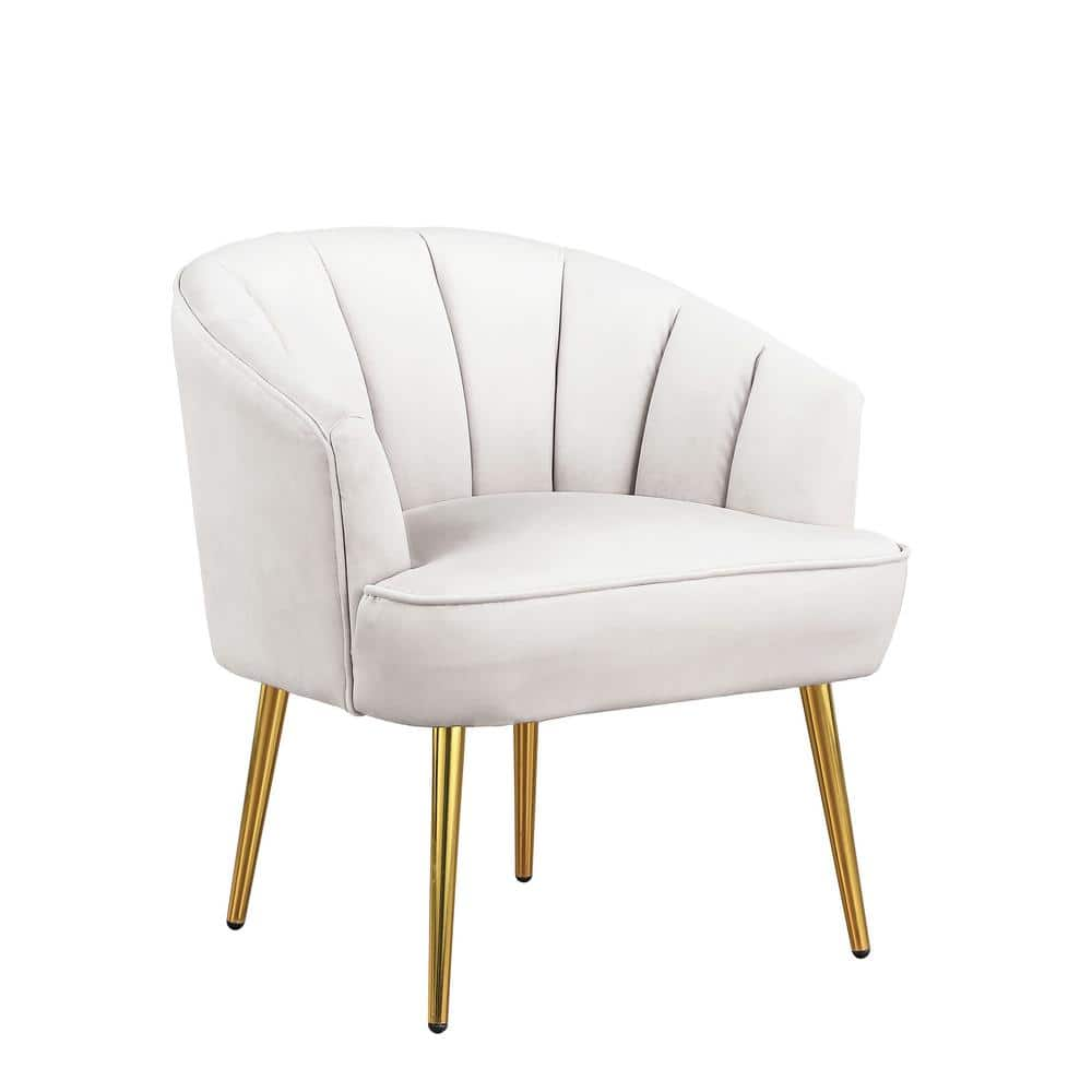 Morden Fort Beige Velvet Barrel Chair Accent Armchair with Golden Legs ...