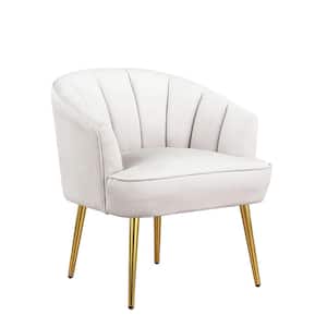 Beige Velvet Barrel Chair Accent Armchair with Golden Legs for Living Room Bedroom Home Office Conner Set