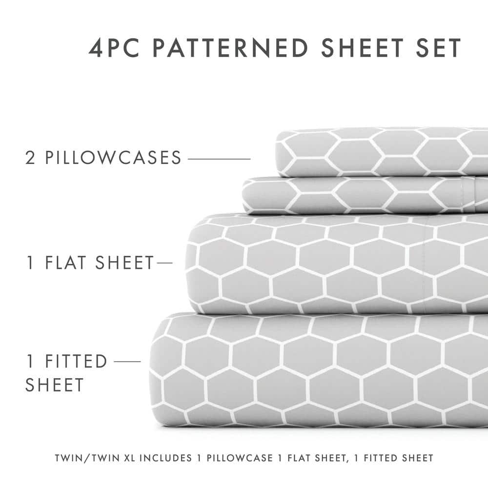 California King Gray Honeycomb Pattern Microfiber Sheet Set