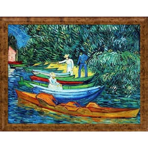 Rowing Boats on Banks of Oise by Vincent Van Gogh Havana Burl Framed Nature Oil Painting Art Print 41.75 in. x 53.75 in.