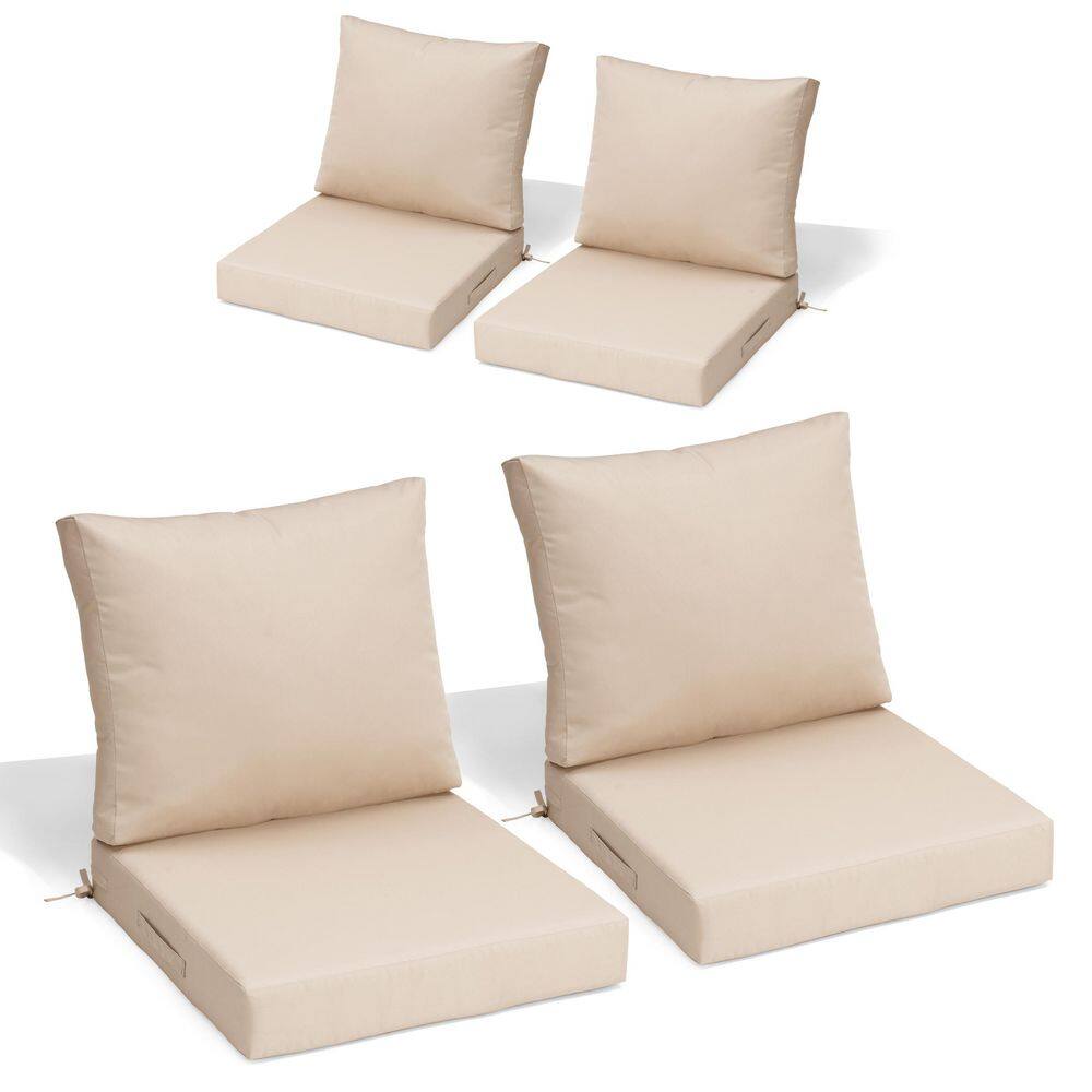24 in. x 24 in. Set of 4 Patio Outdoor Lounge Chair Cushions in Beige with Straps and Zipper price history on PriceWatchPro