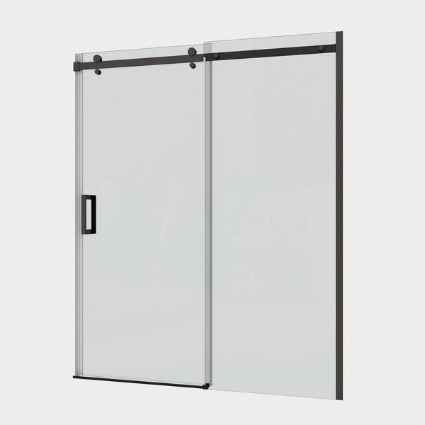 Vitrina 48 in. W x 74 in. H Sliding Semi-Frameless Shower Door in Matted Black finish with Tempered Glass