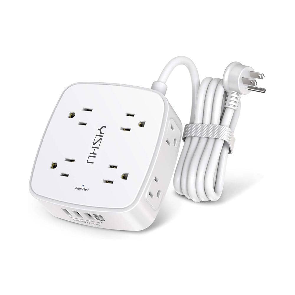 6 ft. Flat Plug Extension Cord Power Strip 8-Outlets Surge Protector Mountable with 3 USB A and 1 Type C Ports, White price history on PriceWatchPro