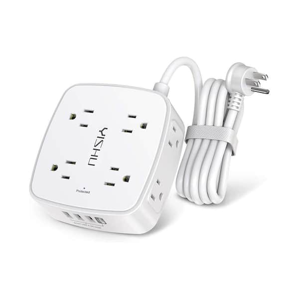 Lukyamzn 6 ft. Flat Plug Extension Cord Power Strip 8-Outlets Surge Protector Mountable with 3 USB A and 1 Type C Ports, White