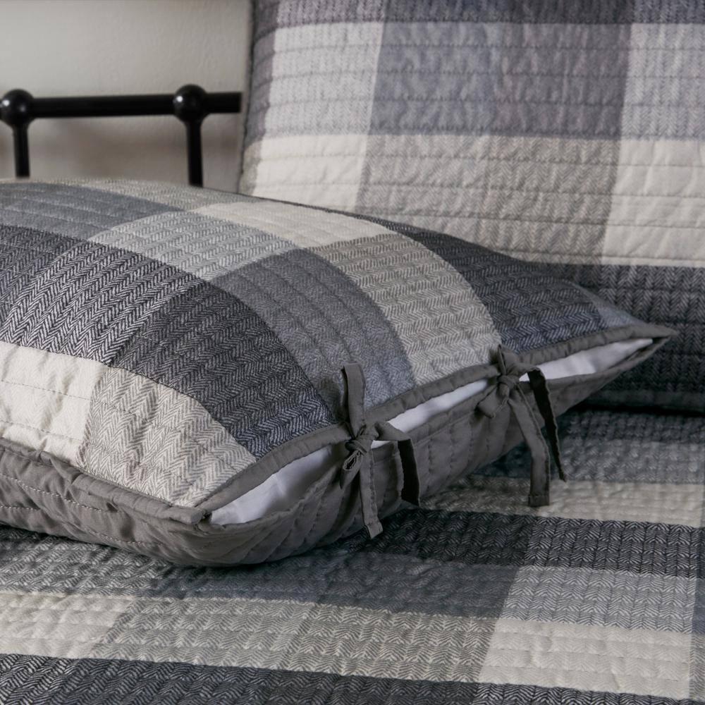 Gray Microfiber Reversible Plaid Daybed Cover Set