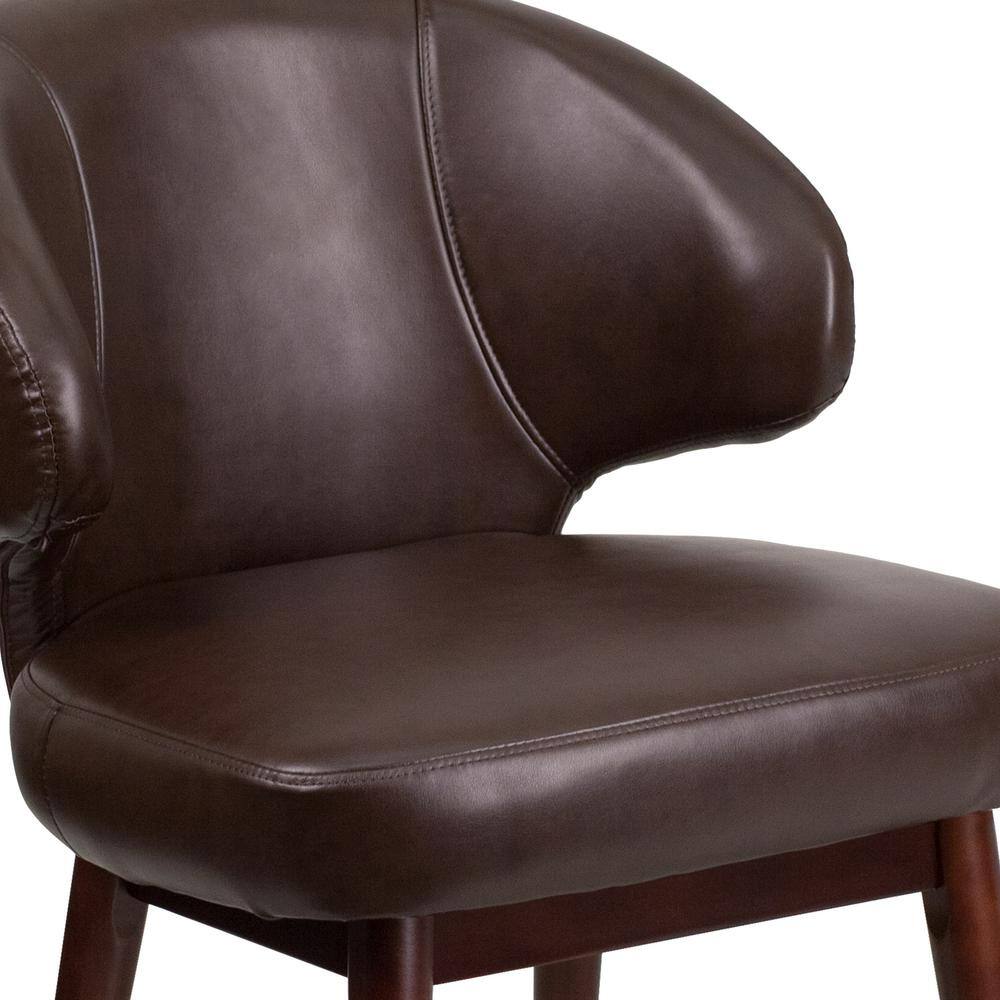 Walnut-Legged High-Back Brown LeatherSoft Reception Chair