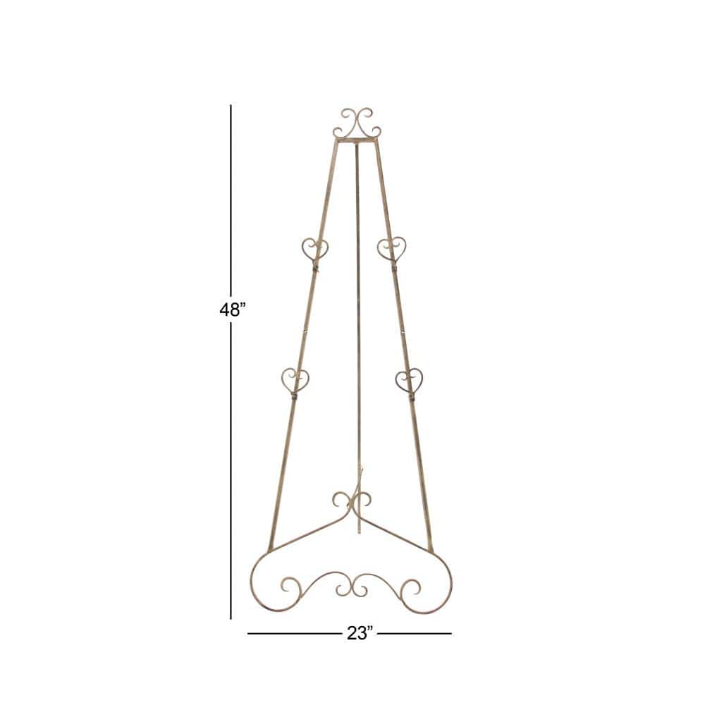 Gold Metal Scroll Adjustable Floor Easel with Chain Support