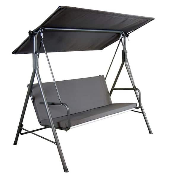 Made in Italy 2-Seat Gray Patio Metal Porch Swing with Adjustable Canopy and Removable Cushions for Garden or Poolside