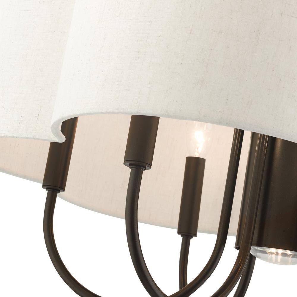 Elegant Solstice English Bronze 7-Light Chandelier with Oatmeal Shade