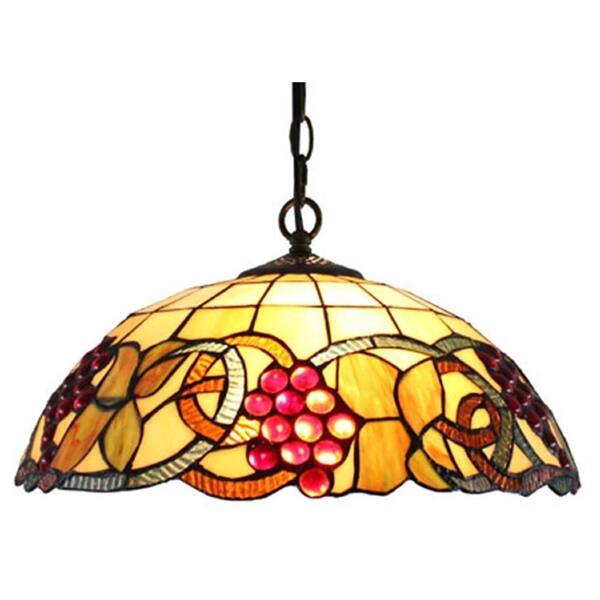 Amora Lighting Tiffany Style 2-Light Berries Hanging Pendant Lamp 16 in. Wide