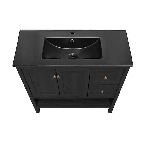 Chateau 36" Freestanding Bathroom Vanity in Black Oak with Black Ceramic Sink Top