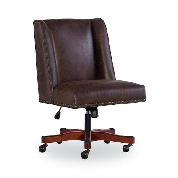 Linon Home Decor Alex Faux Leather Adjustable Height Swivel Office Desk Task Chair in Brown with Wheels