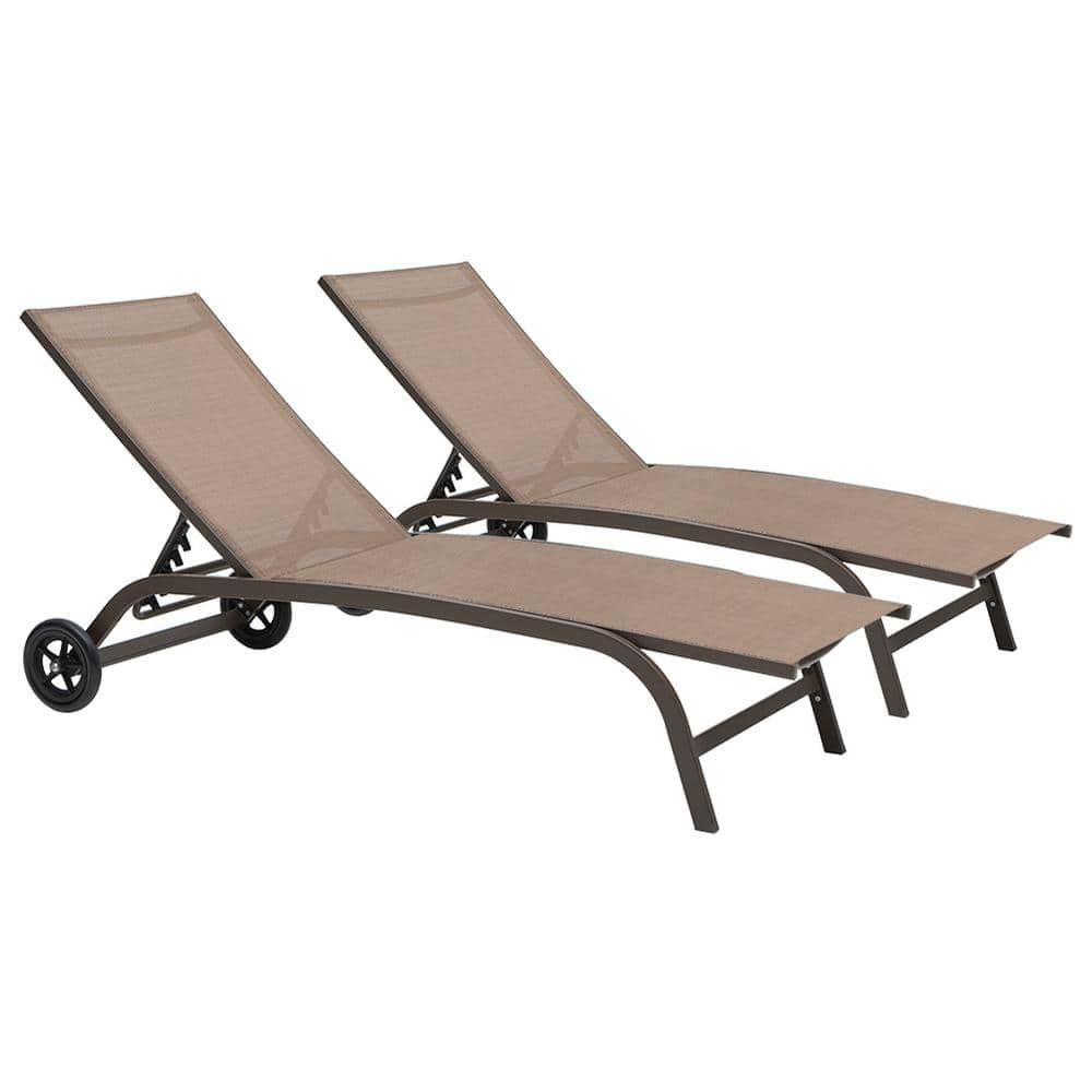 Crestlive Products Brown 2-Piece Metal Adjustable Outdoor Chaise Lounge ...