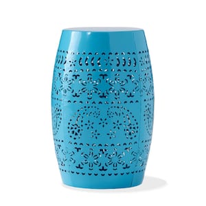 Marie Blue Round Metal Outdoor Patio Side Table