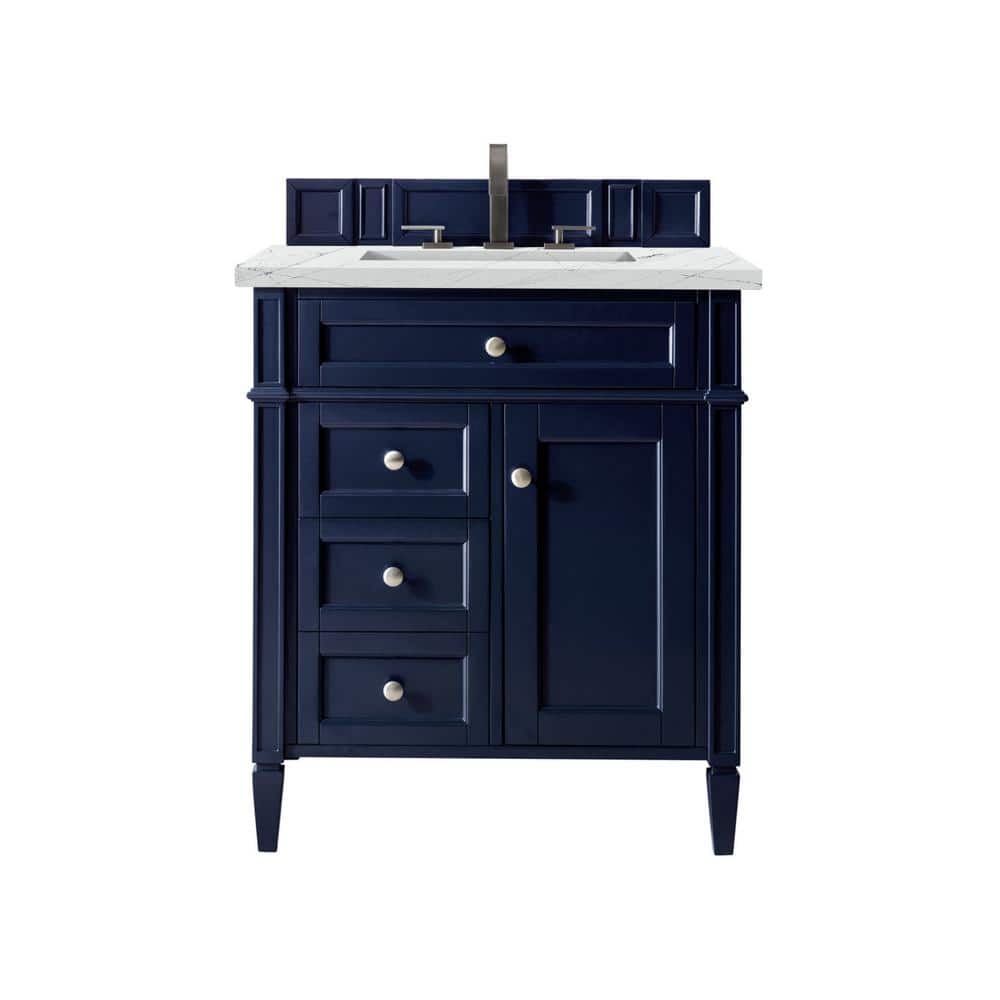 James Martin Vanities Brittany 30.0 in. W x 23.5 in. D x 34 in. H Bathroom Vanity in Victory Blue with Ethereal Noctis Quartz Top -  650-V30-VBL-3ENC