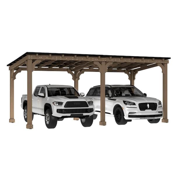 20 ft. W x 10 ft. D Brown Cedar Wood Frame Outdoor Carport with Steel Roof