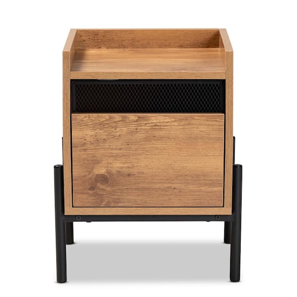 Tasman 15.7 in. Natural Brown and Black Square Wood End Table