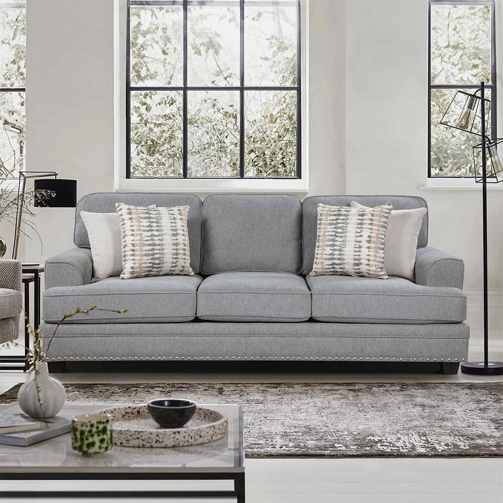 Midwood 91.5 in. W Straight Arm Chenille Rectangle 2-Piece Sofa Set in Gray