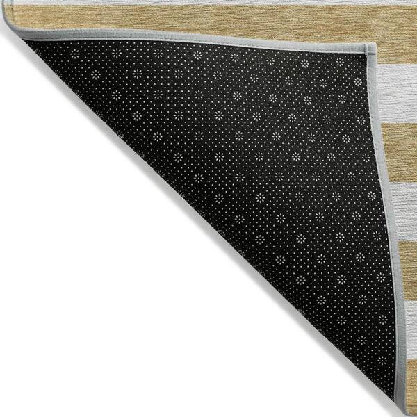 Gold 8 ft. x 10 ft. Woven Striped Polyester Rectangle Indoor/Outdoor Area Rug