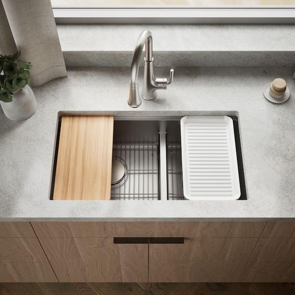 Strive 32 in. Undermount Double Bowl Stainless Steel Workstation Kitchen Sink