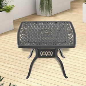 39.37 in. Cast Aluminum Square Patio Outdoor Dining Table with Black Frame and Umbrella Hole