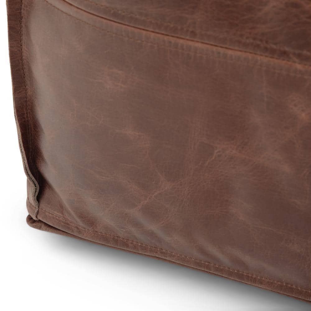 Sheffield Distressed Brown Genuine Leather Square Pouf