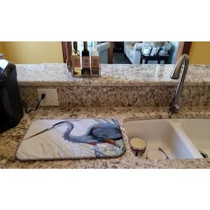 14 in. x 21 in. Multicolor Blue Heron Frog Hunting Dish Drying Mat