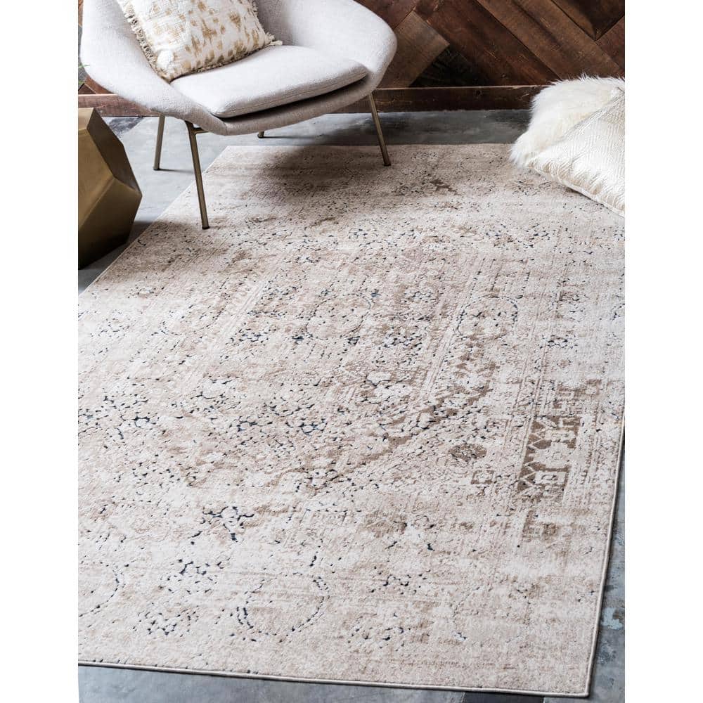 Chic Beige Synthetic 9' x 12' Easy-Care Rectangular Rug