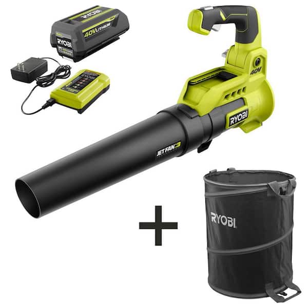 RYOBI RY40480-LB 40V 110 MPH 525 CFM Jet Fan Leaf Blower with Lawn and Leaf Bag, 4.0 Ah Battery and Charger - 1