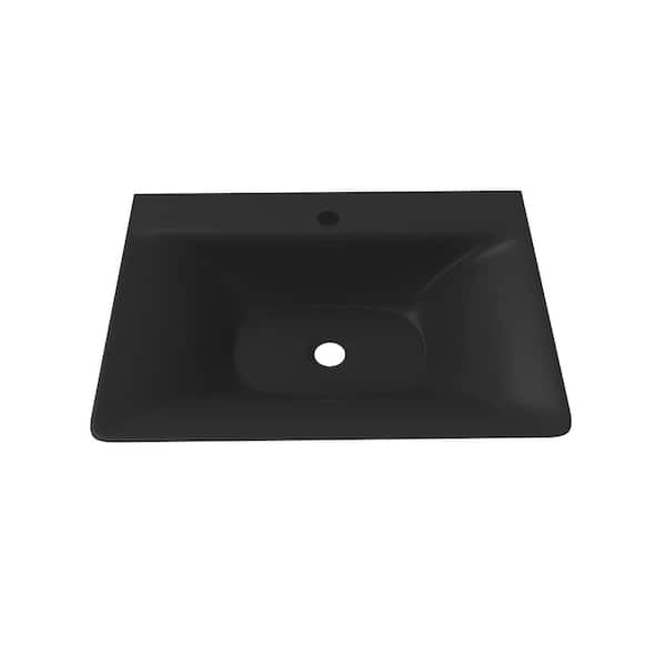 castellousa Pyramid 24 in. Modern Solid Surface Rectangular Wall Mounted Bathroom Non Vessel Sink in Matte Black