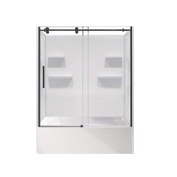 Beladone 82 in. x 32 in. Right Skirted Soaking Bathtub Kit with Right Drain in White