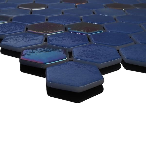 Glass Tile LOVE Hex 11 in. x 16 in. Glossy Whole Lotta Dark Blue Mix Mosaic for Wall and Floor Tile (10.76 sq. ft./Case)