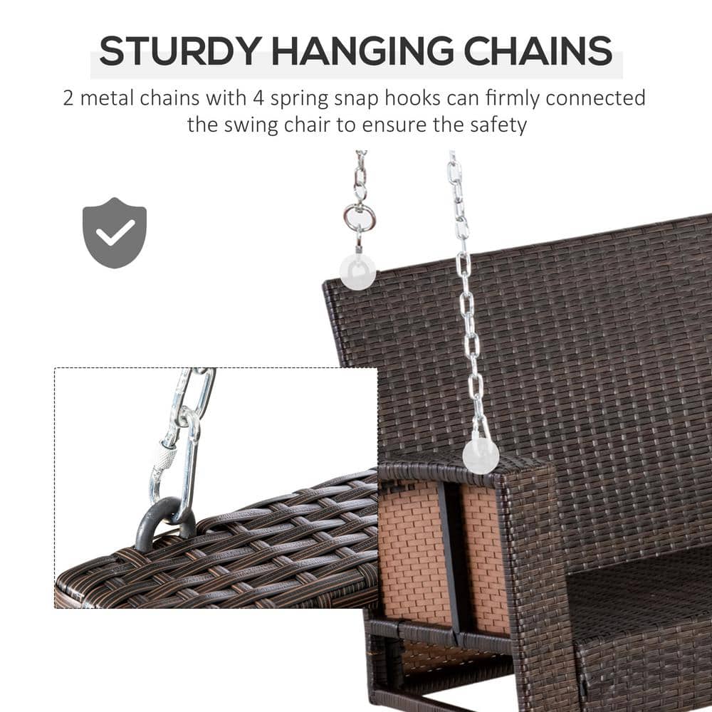 Mix Brown Wicker 2-Person Hanging Porch Swing with Orange Cushions