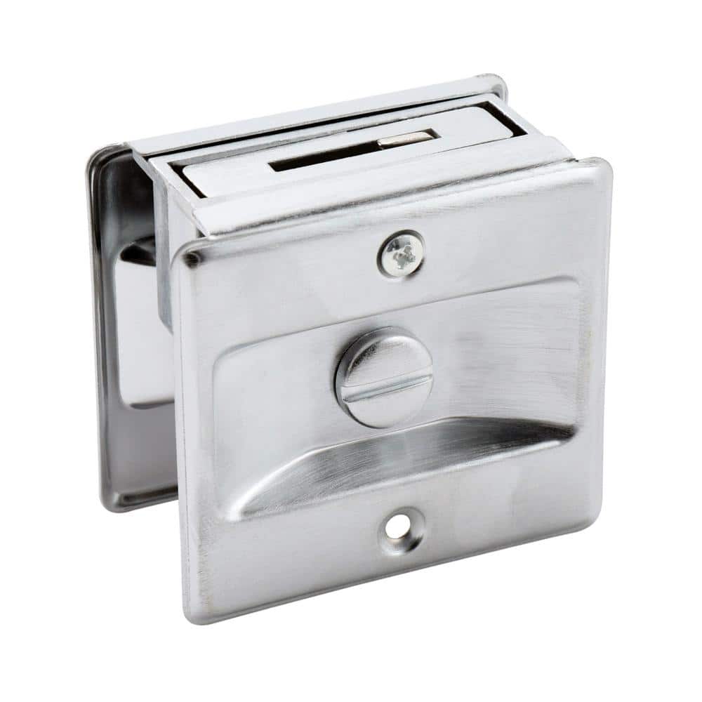 2-3/4 in Satin Chrome Brass Pocket Door Lock and Pull