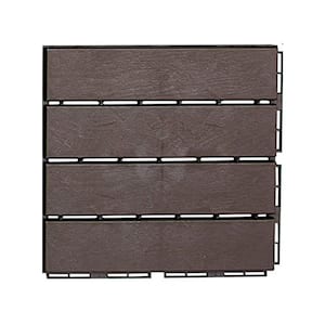 12 in. x 12 in. Outdoor Striped Square Composite Interlocking Waterproof Flooring Deck Tiles in Dark Brown (Pack of 9)
