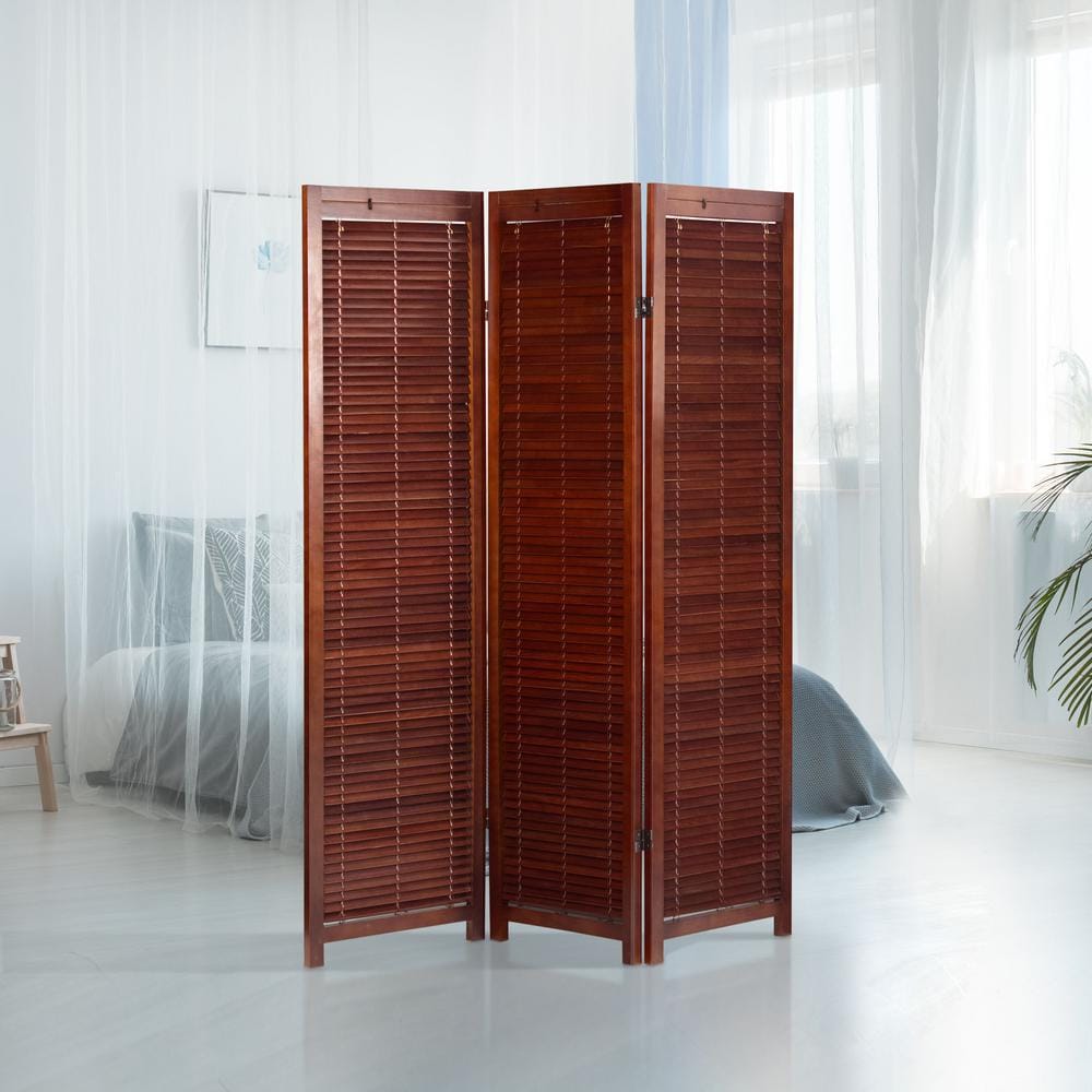 Oriental Furniture Walnut 6 ft. Tall Adjustable Shutter 3-Panel Room ...