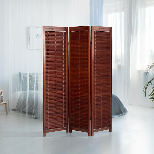 Walnut 6 ft. Tall Adjustable Shutter 3-Panel Room Divider