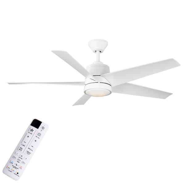 Hampton Bay Ainslee 54 in. Indoor/Covered Outdoor Matte White Ceiling Fan with DC Motor, Color Changing LED and Remote Control