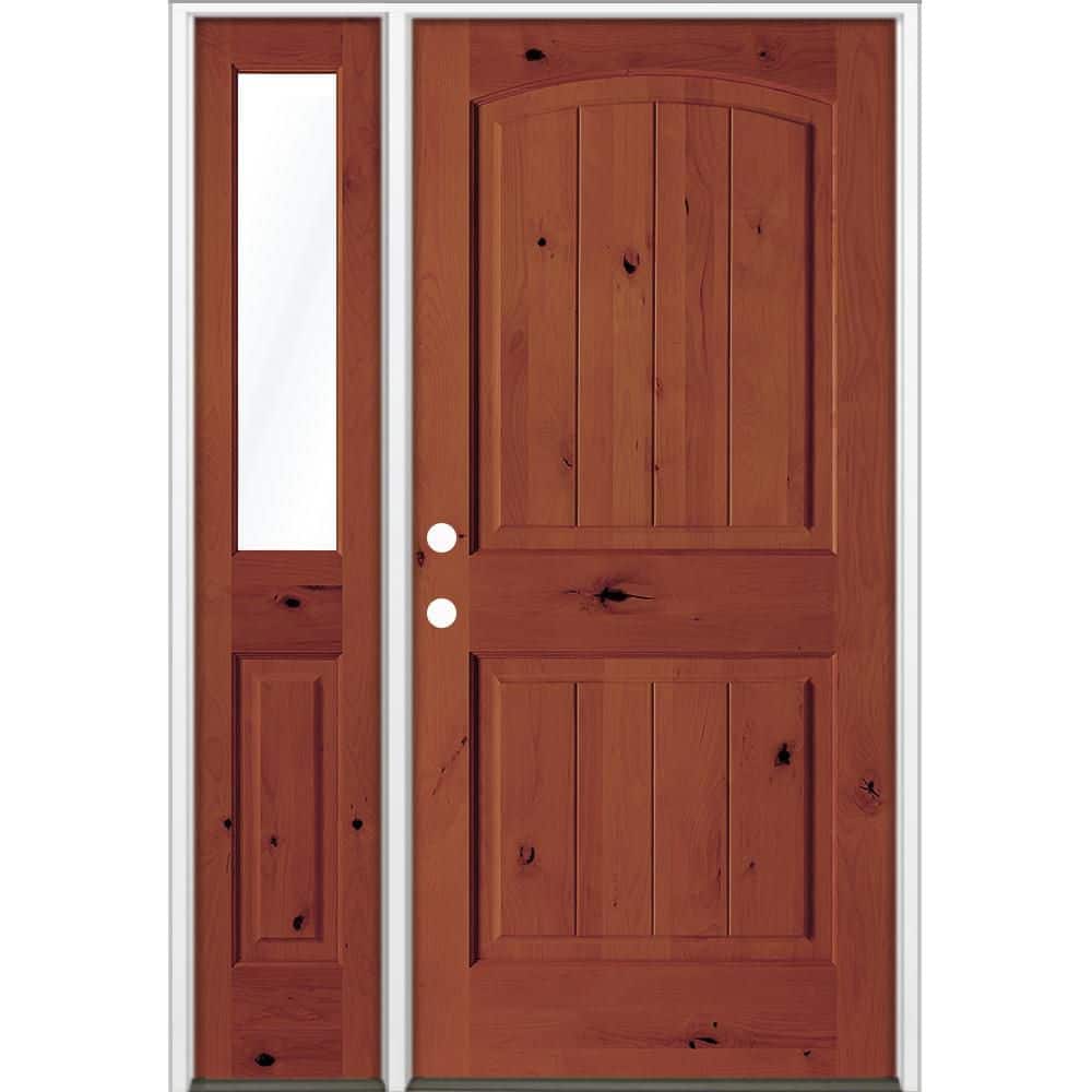 44 in. x 80 in. Knotty Alder Arch Top Right-Hand/Inswing Clear Glass BEHR Amaretto Stain Wood Prehung Front Door w/ LHSL price history on PriceWatchPro