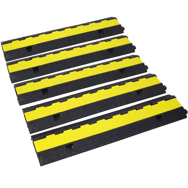 Sunpez 9 in. x 3.25 ft. Conduit Cable Protector Ramp Rubber Modular Speed Bump 11000 LBS Load Capacity (2 Channel, 5 Pack)