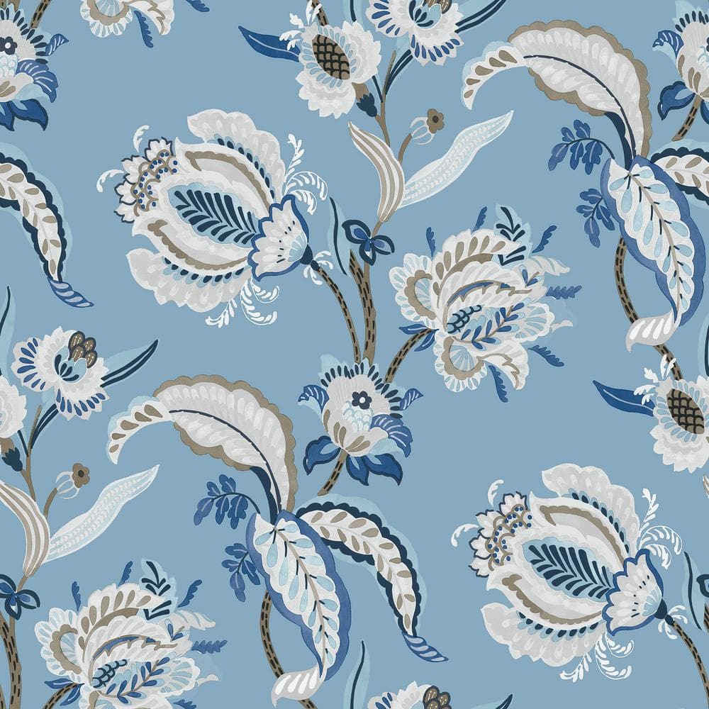 Into The Wild Blue Metallic Abstract Floral Paper Non-Pasted Non-Woven Wall