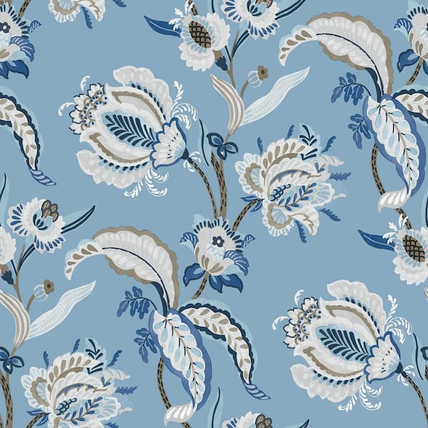 Unbranded Into The Wild Blue Metallic Abstract Floral Paper Non-Pasted Non-Woven Wallpaper Roll