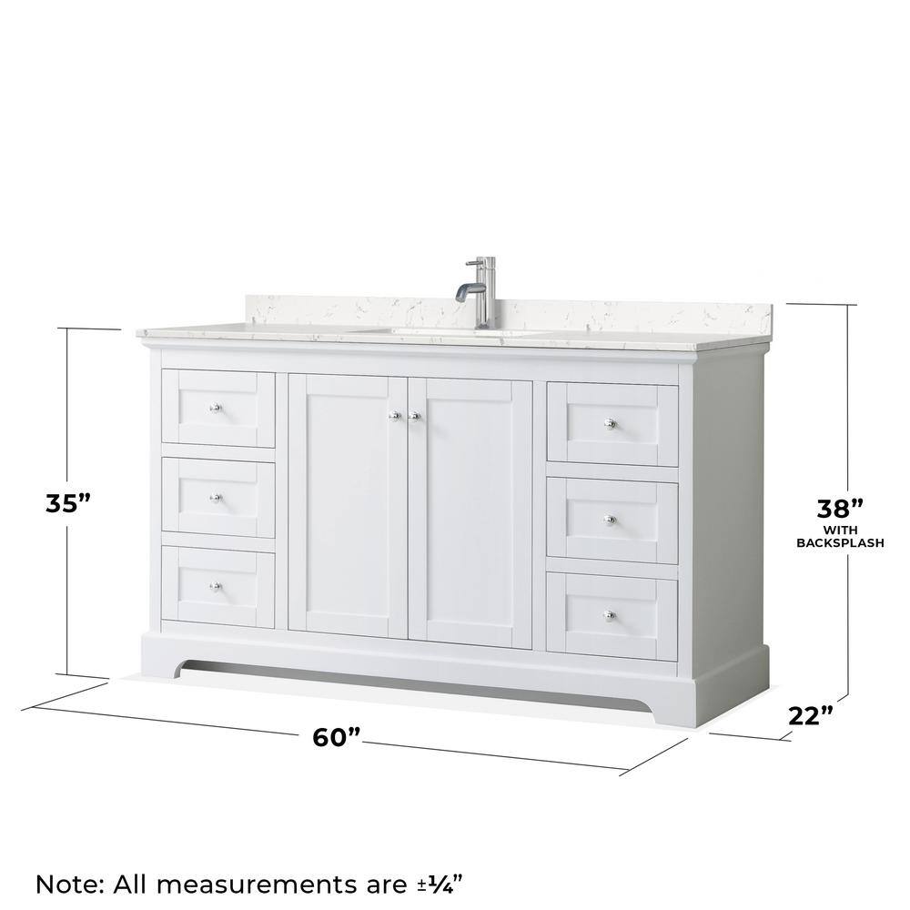 Avery 60" White Vanity with Carrara Marble Top and Mirror
