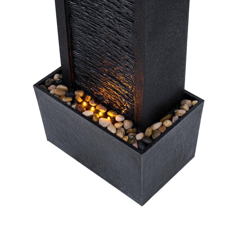 Athena Black Solar-Powered Outdoor Waterfall Fountain with LED Lights